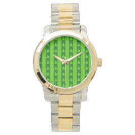 Reloj De Pulsera Patrón de árbol de navidad con rayas verdes