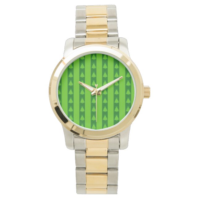Reloj De Pulsera Patrón de árbol de navidad con rayas verdes (Anverso)