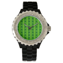Reloj De Pulsera Patrón de árbol de navidad con rayas verdes