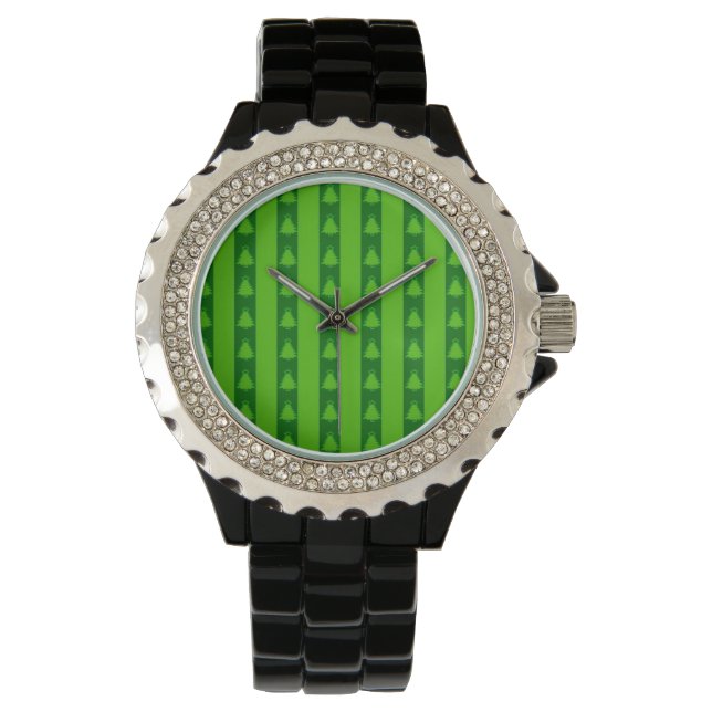 Reloj De Pulsera Patrón de árbol de navidad con rayas verdes (Anverso)