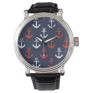 Reloj De Pulsera Patrón De Armada Azul Y Blanco Rojo