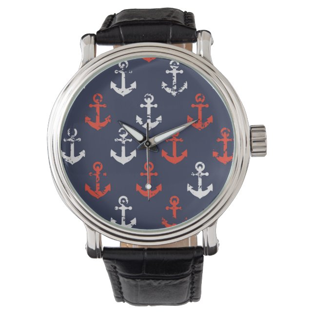 Reloj De Pulsera Patrón De Armada Azul Y Blanco Rojo (Anverso)