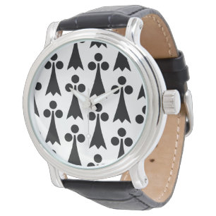 Reloj De Pulsera Patrón de armiño, patrón medieval, negro sobre bla