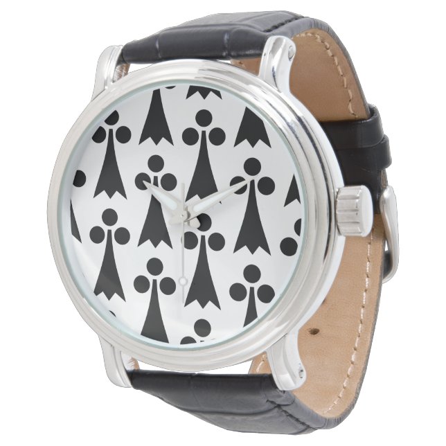 Reloj De Pulsera Patrón de armiño, patrón medieval, negro sobre bla (Angular)