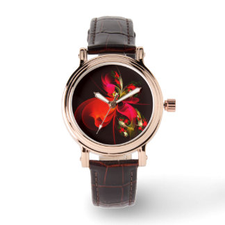 Reloj De Pulsera Patrón de arte abstracto rojo verde floral moderno