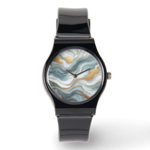 Reloj De Pulsera Patrón de arte de mármol gris azul de oro verde az