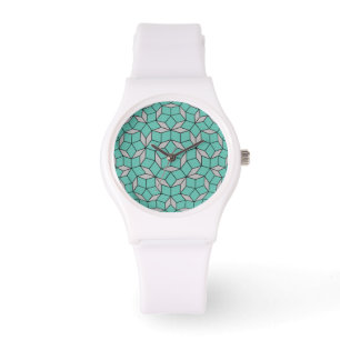 Reloj De Pulsera Patrón de baldosas rosadas redondeadas, turquesa g