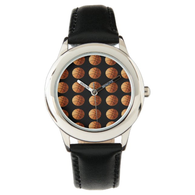 Reloj De Pulsera Patrón De Baloncesto naranja Y Negro, (Anverso)