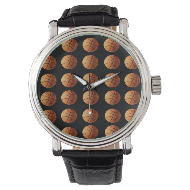 Reloj De Pulsera Patrón De Baloncesto naranja Y Negro, (Anverso)
