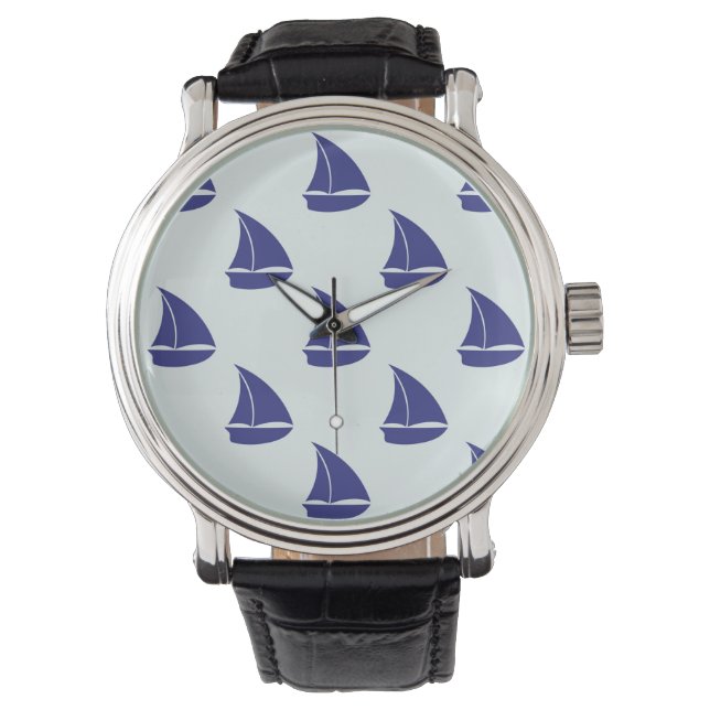 Reloj De Pulsera Patrón de barco de vela azul real (Anverso)