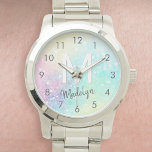 Reloj De Pulsera Patrón de Bonito glamuroso y colorido purpurina<br><div class="desc">Moda estética de fondo purpurina bokeh de bonito en hermosos colores pastel,  que puede personalizar con su monograma y/o nombre personalizado.</div>