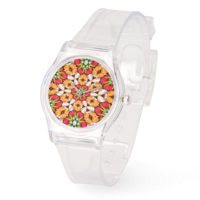Reloj De Pulsera Patrón de buquet de tulipanes (Ángulo)