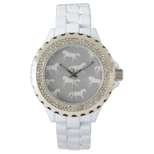Reloj De Pulsera Patrón de caballos gris galopantes