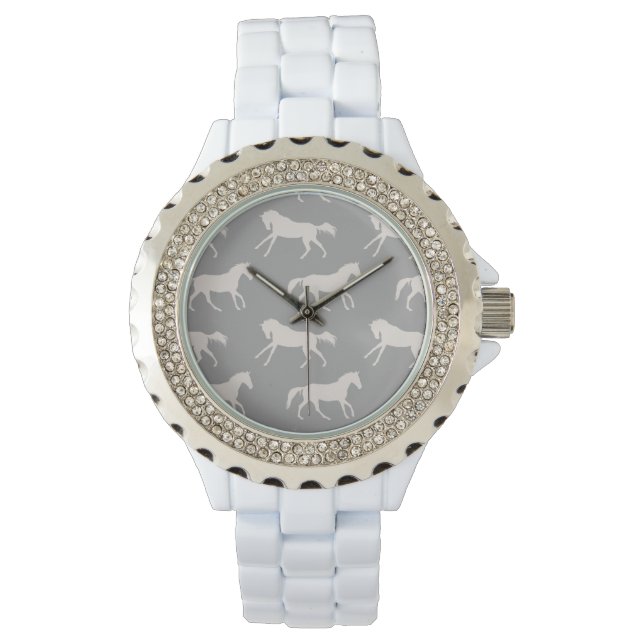 Reloj De Pulsera Patrón de caballos gris galopantes (Anverso)