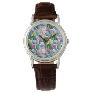 Reloj De Pulsera Patrón de cactus de color de agua pintado a mano