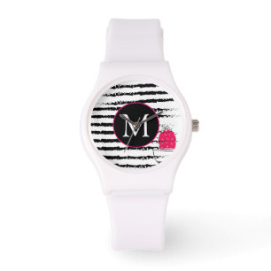 Reloj De Pulsera Patrón de cactus rosado monograma