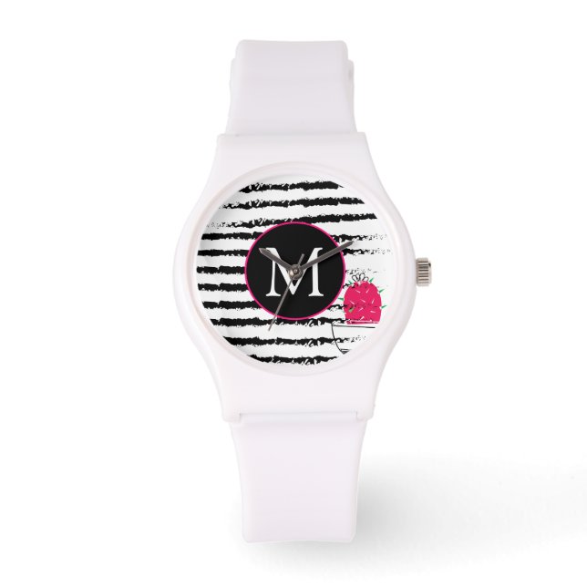Reloj De Pulsera Patrón de cactus rosado monograma (Anverso)