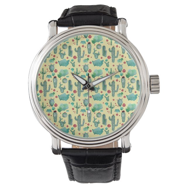 Reloj De Pulsera patrón de cactus y ladybug - fondo amarillo (Anverso)