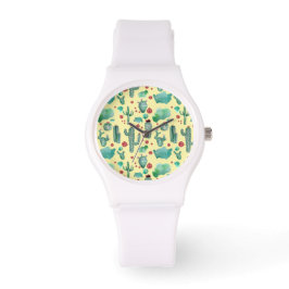 Reloj De Pulsera patrón de cactus y ladybug - fondo amarillo