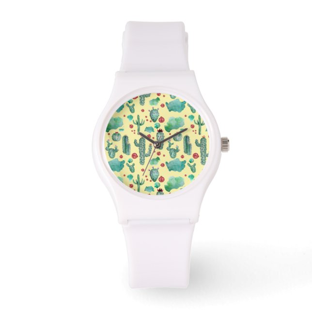 Reloj De Pulsera patrón de cactus y ladybug - fondo amarillo (Anverso)