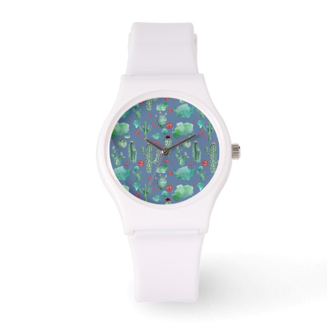 Reloj De Pulsera patrón de cactus y ladybug - fondo azul (Anverso)