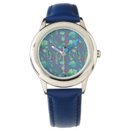 Reloj De Pulsera patrón de cactus y ladybug - fondo azul