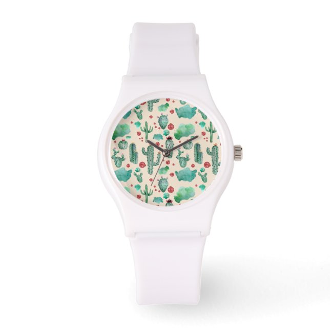 Reloj De Pulsera patrón de cactus y ladybug - fondo beige (Anverso)