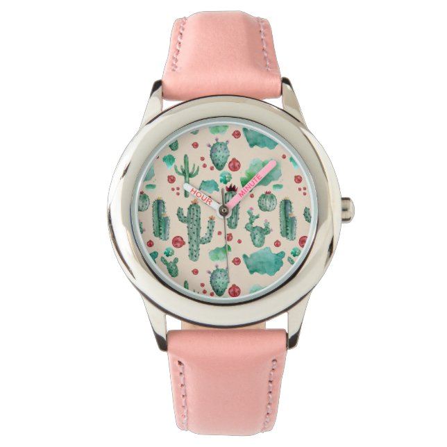 Reloj De Pulsera patrón de cactus y ladybug - fondo beige (Anverso)