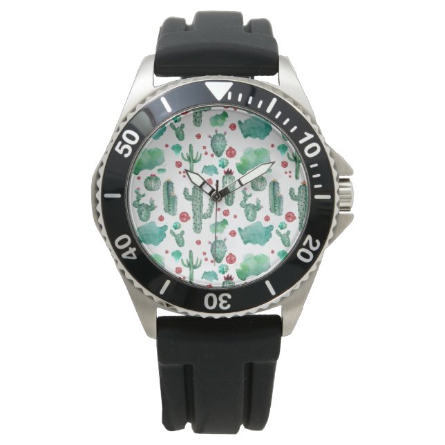 Reloj De Pulsera patrón de cactus y ladybug -fondo blanco (Anverso)