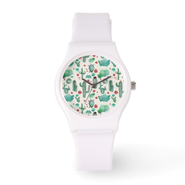 Reloj De Pulsera patrón de cactus y ladybug - fondo crema (Anverso)