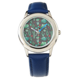 Reloj De Pulsera patrón de cactus y ladybug - fondo negro