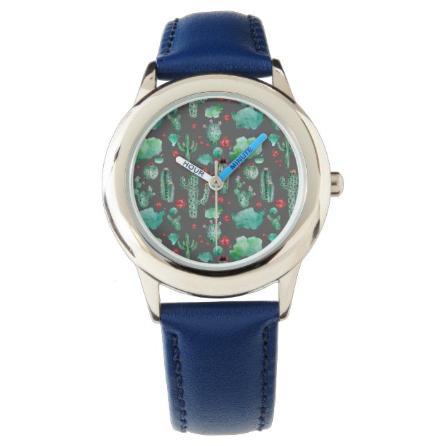 Reloj De Pulsera patrón de cactus y ladybug - fondo negro (Anverso)