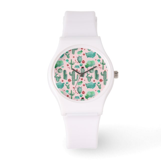 Reloj De Pulsera patrón de cactus y ladybug - fondo rosa claro (Anverso)