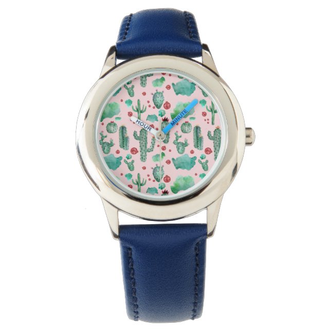Reloj De Pulsera patrón de cactus y ladybug - fondo rosa claro (Anverso)