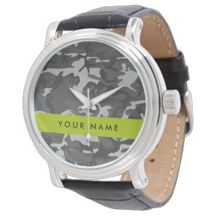 Reloj De Pulsera Patrón de camuflaje gris, tu nombre, Personaliza