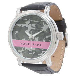 Reloj De Pulsera Patrón de camuflaje gris, tu nombre, Personaliza