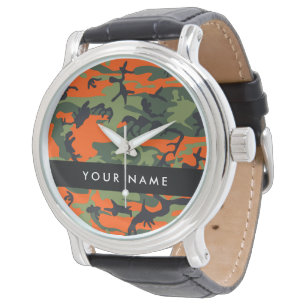 Reloj De Pulsera Patrón de camuflaje naranja, tu nombre, personaliz