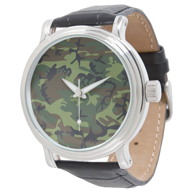 Reloj De Pulsera Patrón de camuflaje verde, patrón militar, ejércit (Angular)