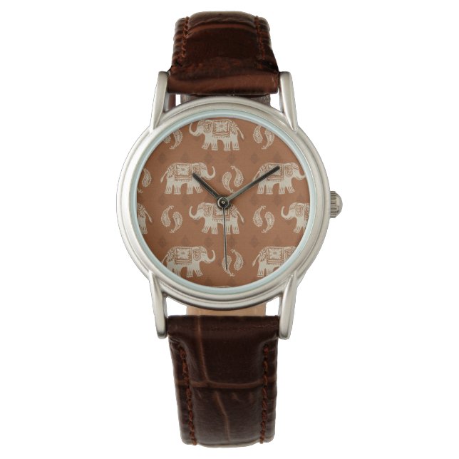 Reloj De Pulsera Patrón de caravana de elefante Naranja (Anverso)