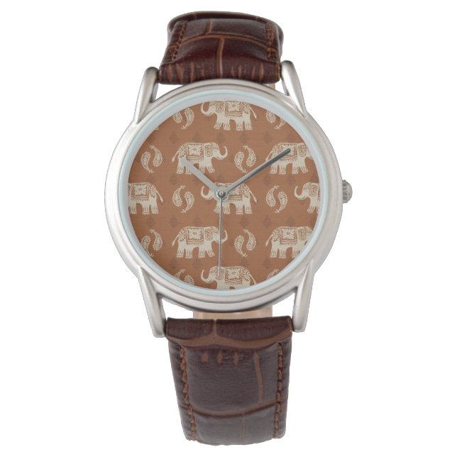 Reloj De Pulsera Patrón de caravana de elefante Naranja (Anverso)
