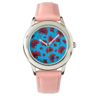Reloj De Pulsera Patrón de carnación roja en azul