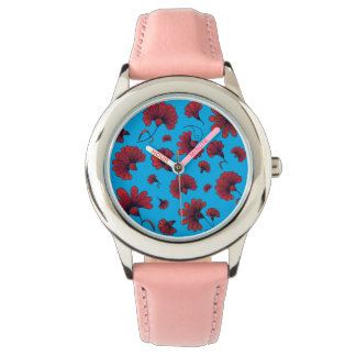 Reloj De Pulsera Patrón de carnación roja en azul