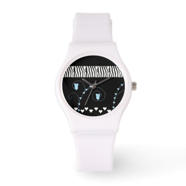 Reloj De Pulsera Patrón de cebra con corazones (Anverso)