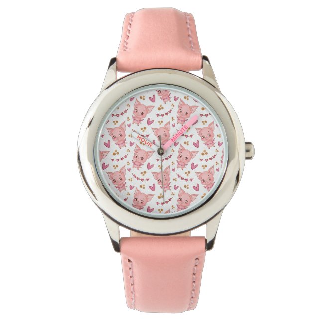 Reloj De Pulsera Patrón de cerdo con corazón (Anverso)