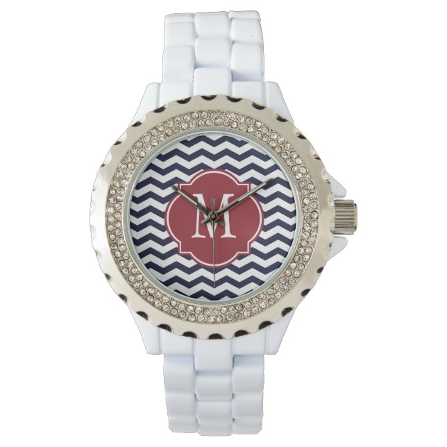 Reloj De Pulsera Patrón de cheurón azul y blanco de la marina (Anverso)