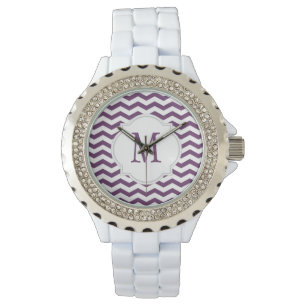 Reloj De Pulsera Patrón de cheurón morado y blanco