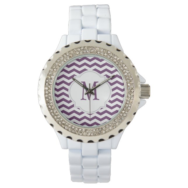 Reloj De Pulsera Patrón de cheurón morado y blanco (Anverso)