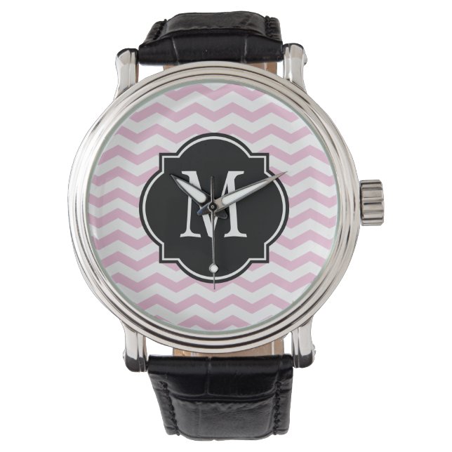 Reloj De Pulsera Patrón de cheurón rosa y blanco (Anverso)