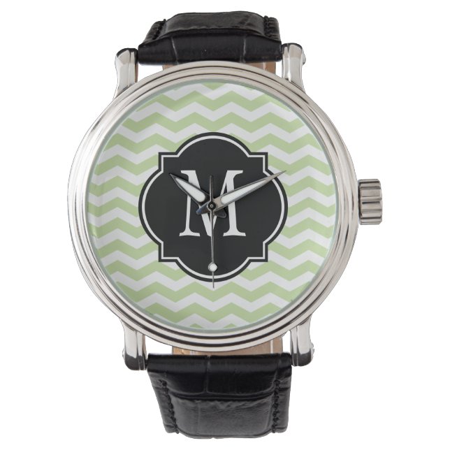 Reloj De Pulsera Patrón de cheurón verde y blanco (Anverso)