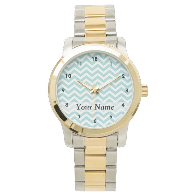 Reloj De Pulsera Patrón de chevron Aqua (Anverso)